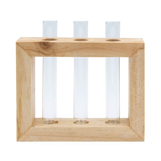 Modern rectangular wood frame propagation holder with glass tubes for rooting houseplants