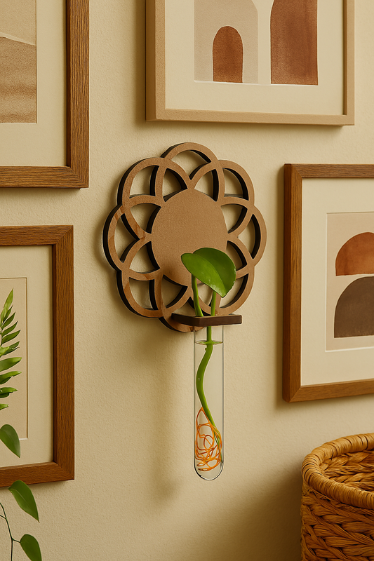 Modern geometric floral design wall-mounted vase holder perfect for botanical decor and single flower displays