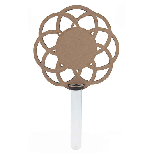 Laser-cut geometric floral wall vase with clear glass tube for minimalist plant propagation displays