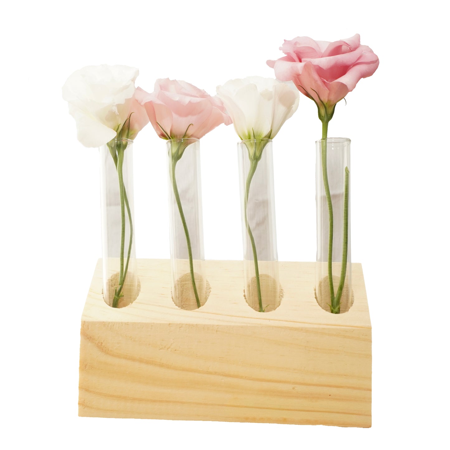 4-Tube Slanted Wooden Propagation Station – Natural Plant Cutting Holder