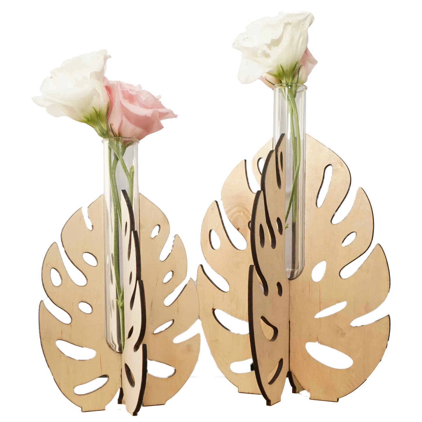 Small Monstera Leaf Wooden Stand Test Tube Vase – Minimalist Botanical Decor