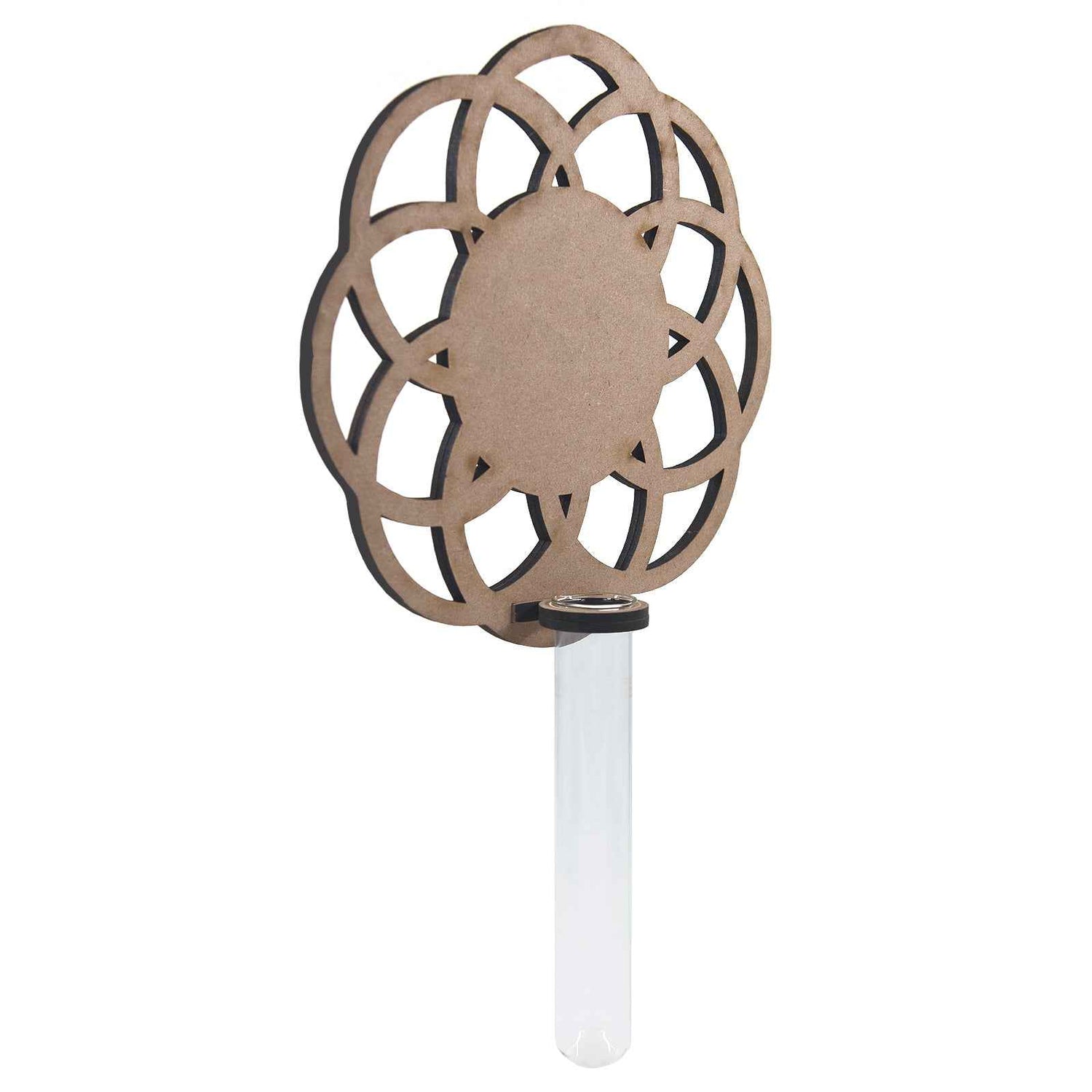 Geometric Floral Wall Vase – Laser-Cut Wooden Holder with Glass Tube