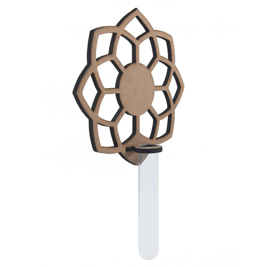 Mandala-Inspired Wooden Wall Vase – Minimalist Glass Tube Holder for Floral Display